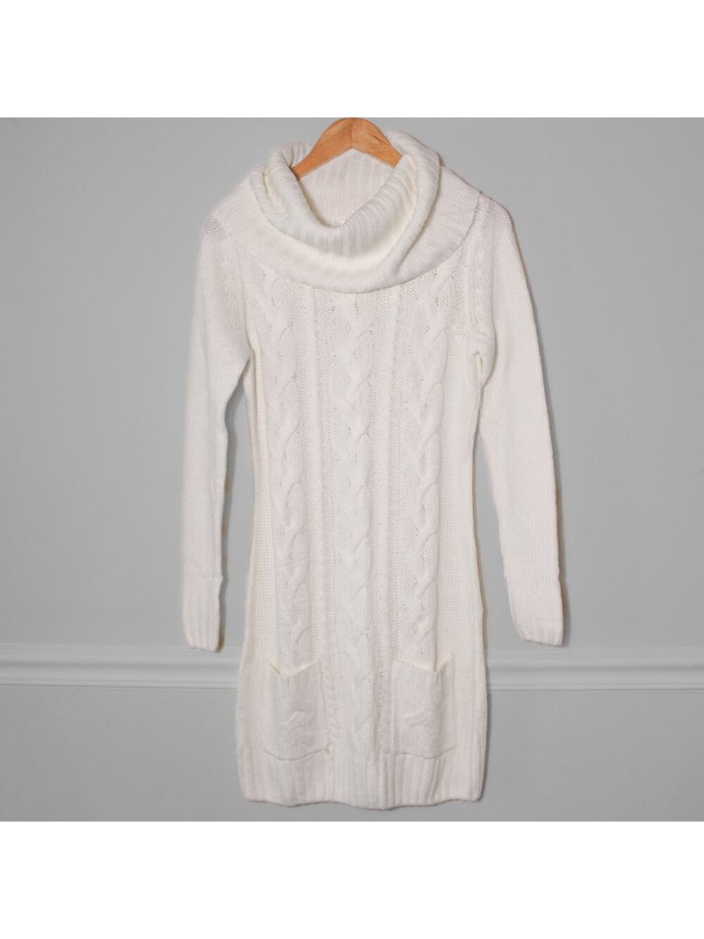 Venus Ivory Cowlneck Sweater Dress Cable Knit Size XS